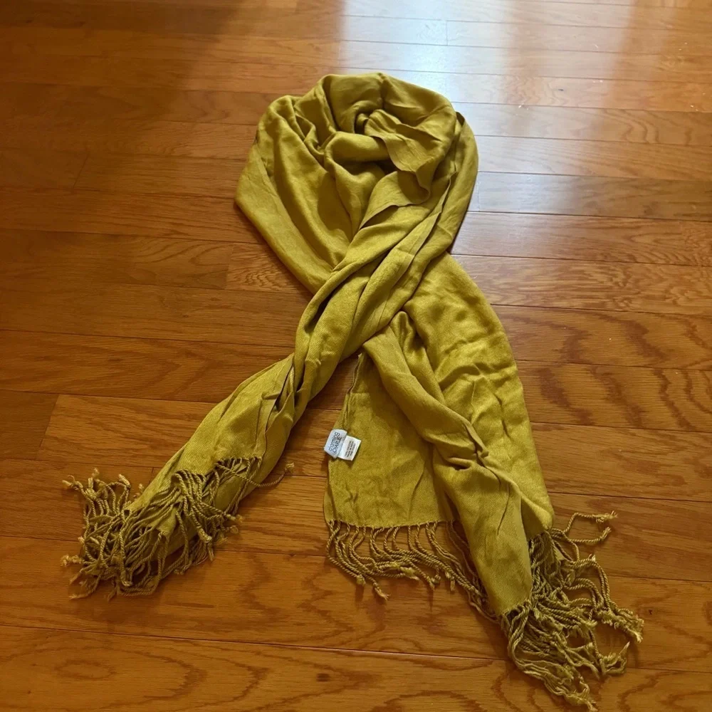 Charming Charlie Mustard Yellow Scarf – Lightweight Fringe Wrap